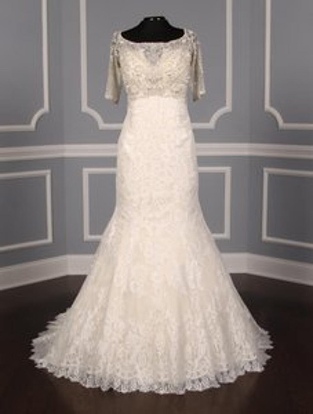 ALLURE BRIDALS C341 Ivory Silver Beading Lace Trumpet Short Sleeve Wedding Dress